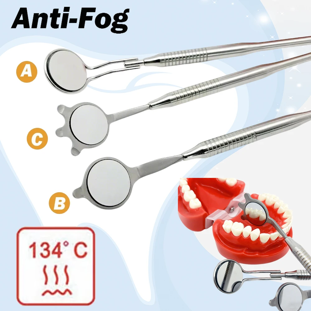 Reusable Dental Mouth Mirror Rhodium Coated Anti Fog Double Sided High Reflectivity with Handle for Oral Examination