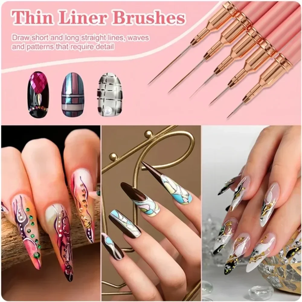 Nail Art Liner Brushes Gel Polish Painting Nail Design Brush Long Lines Liner Brush Metal Handle Nail Drawing Pen Manicure Tools