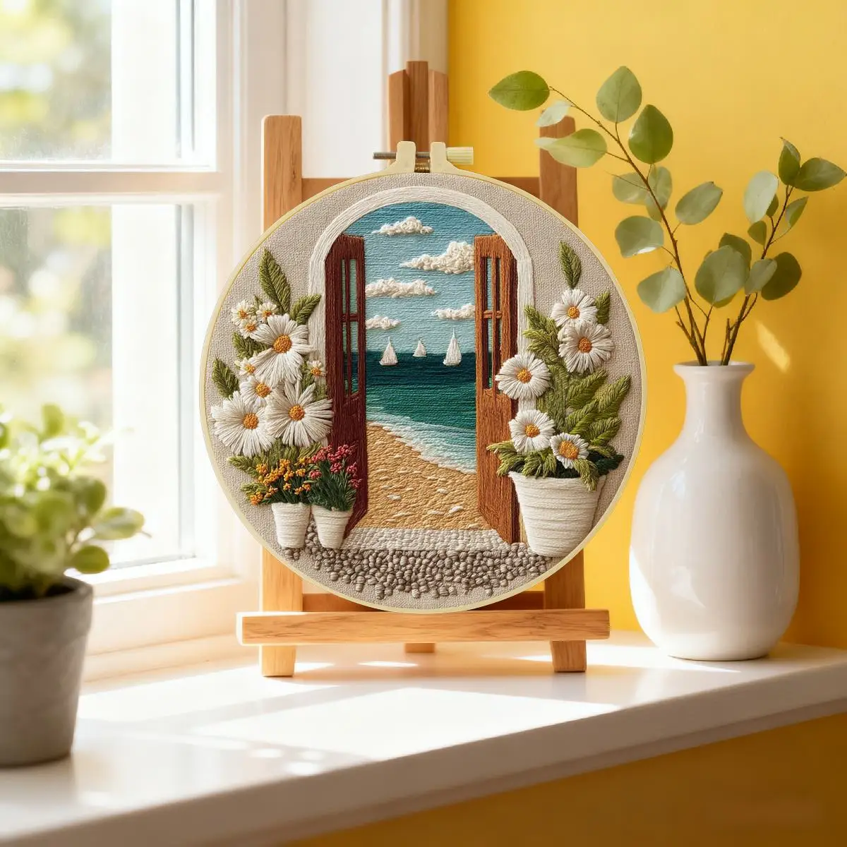 1 Stück 20X20CM/15X15CM 7,87/6,3 Zoll Der Meerblick vor der Tür Stickerei Starter-Kit DIY-Kit DIY-Stickerei-Set Handarbeiten – Detail 1