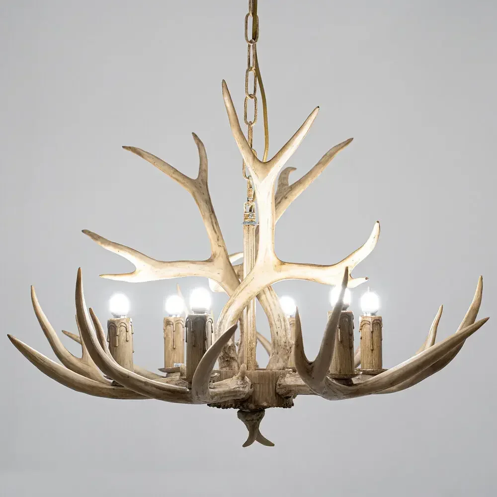 

Rustic Deer Horn Antler Chandelier – Vintage Resin Ceiling Pendant Lamp for Restaurant