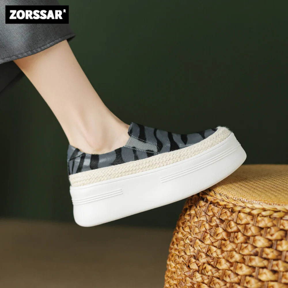 

2024 New Cow Leather High Heel Platform Comfortable Women Sneakers Fashion Thick Bottem Casual Shoes Women Vulcanize Shoes