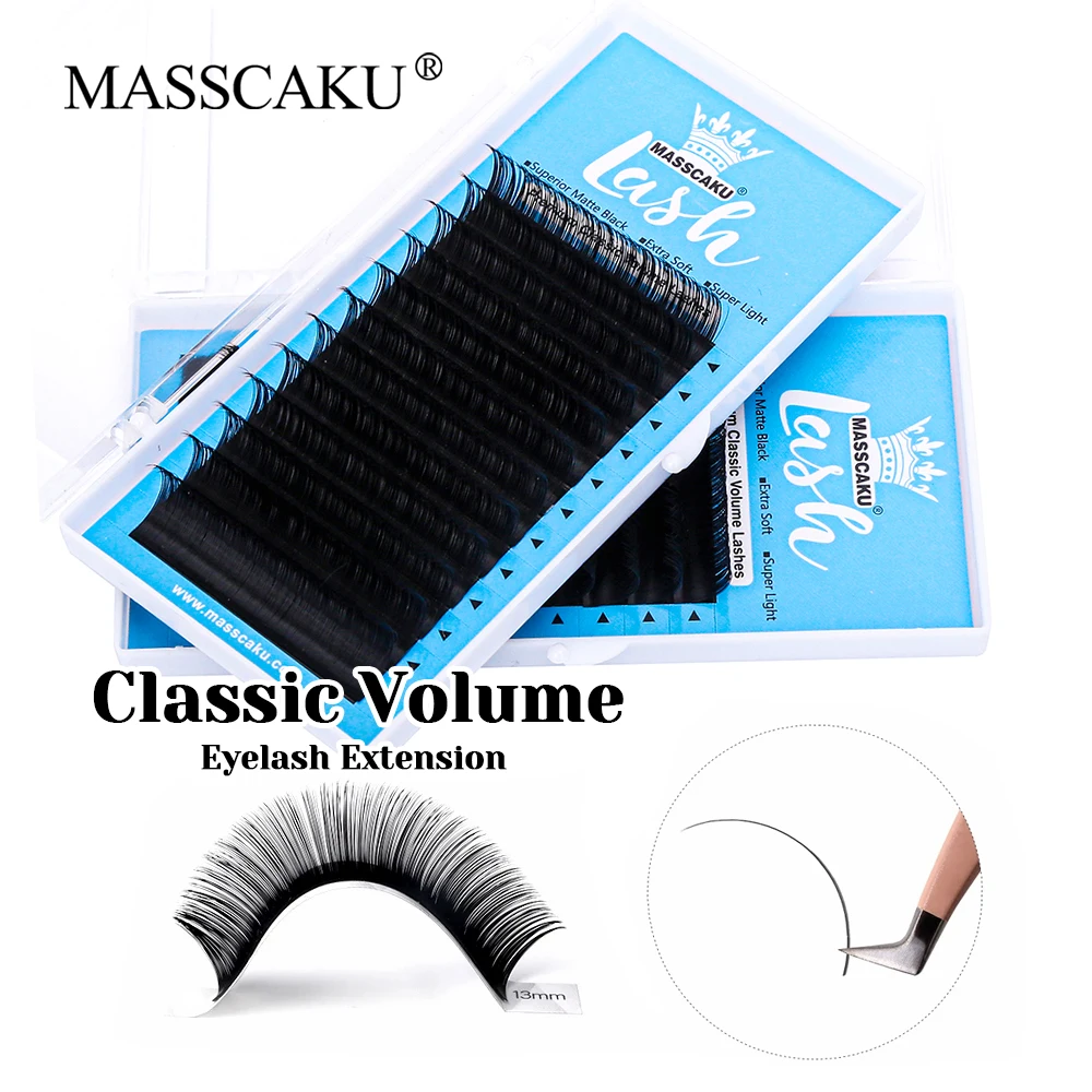 

Factory Wholesale MASSCAKU Premium Synthetic Mink Material Classic Volume Eyelash Soft False Silk Regular Lash for Beauty Salon