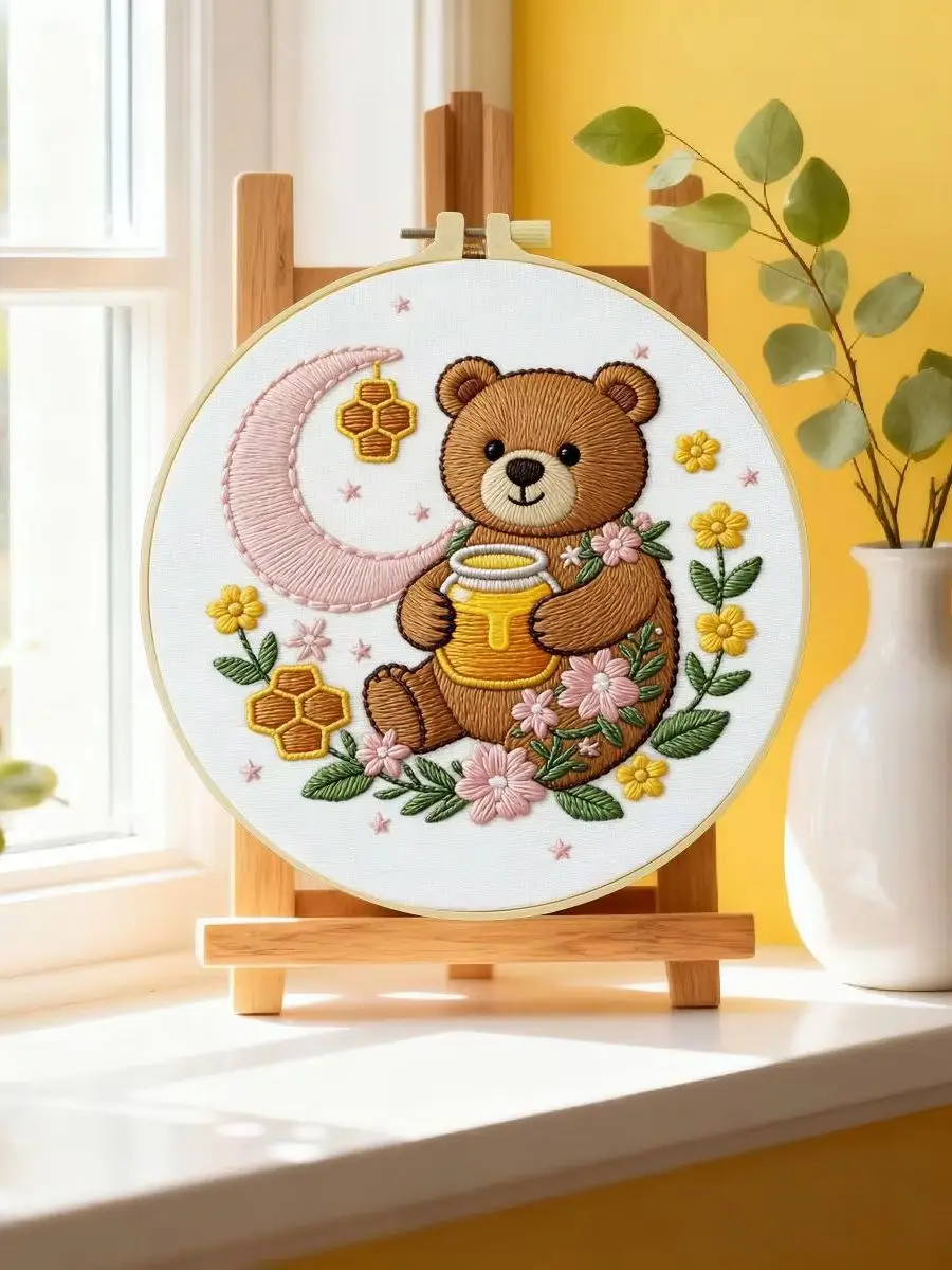 1 Stück 20X20CM/15X15CM 7,87/6,3 Zoll Bären-Stickerei-Starter-Kit DIY-Kit DIY-Stickerei-Set für Anfänger Heimdekoration – Detail 6