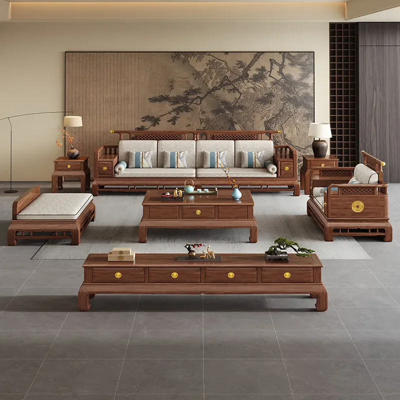 Customizable new Chinese solid wood sofa combination new Chinese winter and summer dual-purpose concubine size apartment