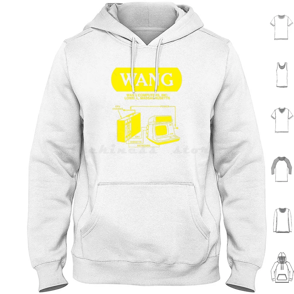 Wang Computers Logo-Yellow Hoodies Long Sleeve Wang Computers 80S Retro Tech Obsolete