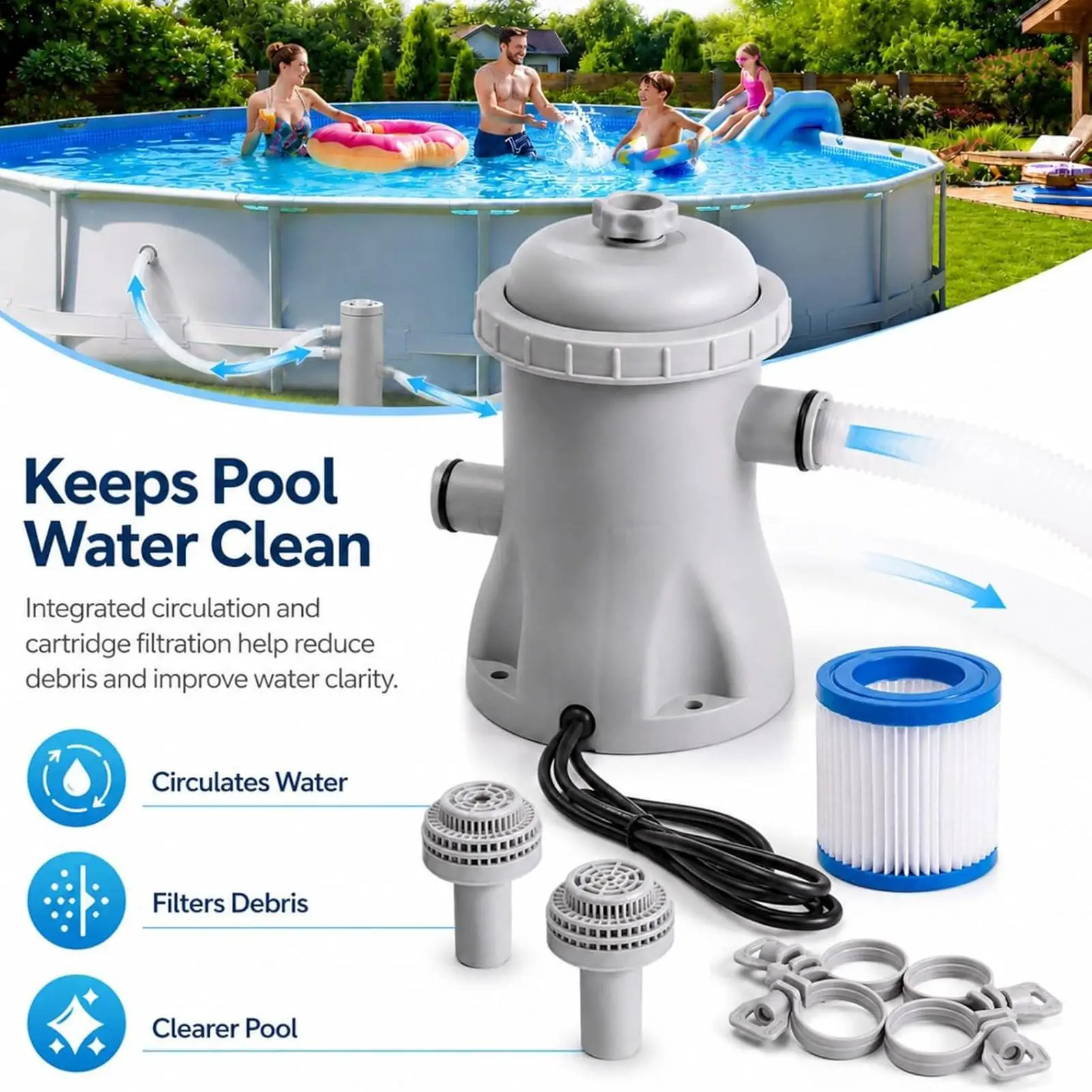 Pool Water Filter Pump Water Sand Filtration Equipment Set Pool Sand Filtration Pump for Patio Outdoor Backyard Pond Garden