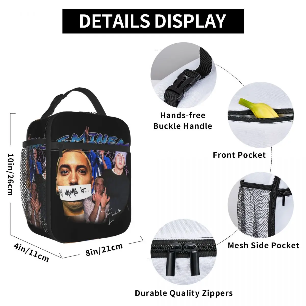 Eminem Rap Bootleg Merch Geïsoleerde Lunch Draagtas Voor Reizen Opslag Voedsel Dozen Draagbare Thermische Koeler Lunchboxen