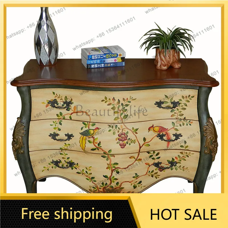 XX. European-style living room entryway cabinet, country-style American style distressed painted sideboard