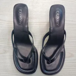 Flip Flops Women Summer Outside New Square Head Slim Heel Sandals Fashion Clip Toe Slippers Women Sandals Pantuflas De Mujer