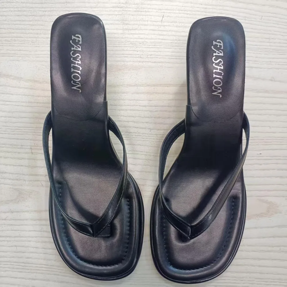 Flip Flops Women Summer Outside New Square Head Slim Heel Sandals Fashion Clip Toe Slippers Women Sandals Pantuflas De Mujer
