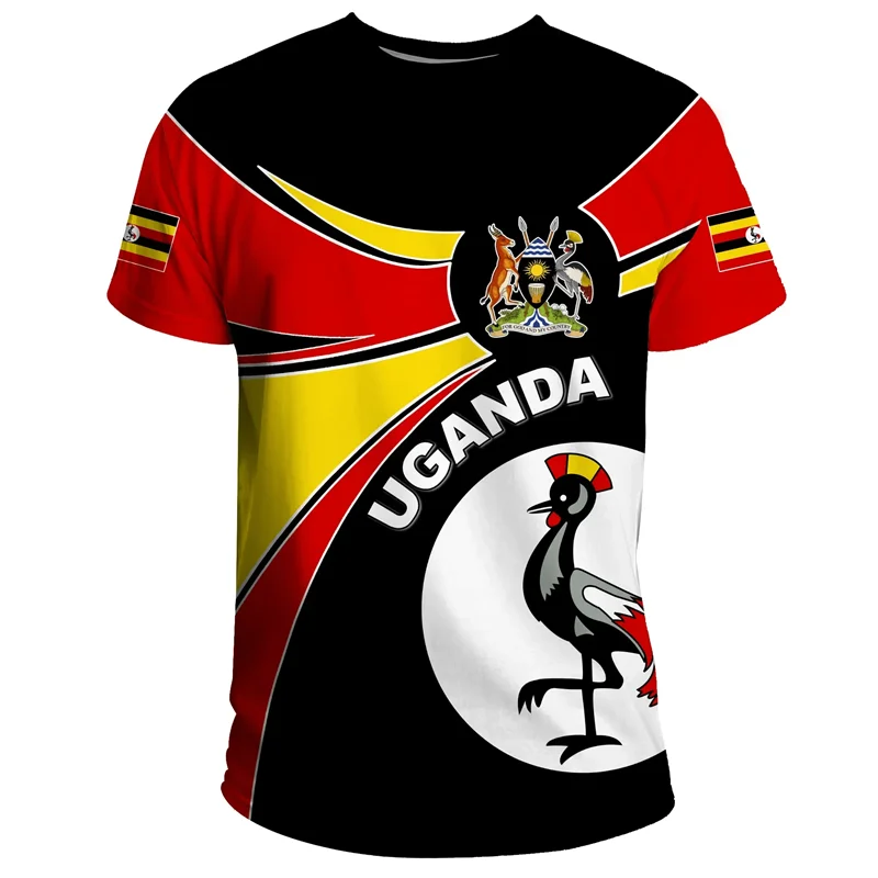 Fashion 3D Printed Uganda T Shirt For Men Coat Of Arms Graphics T-shirt Streetwear Short Sleeves Round Neck Tee Shirts Tops