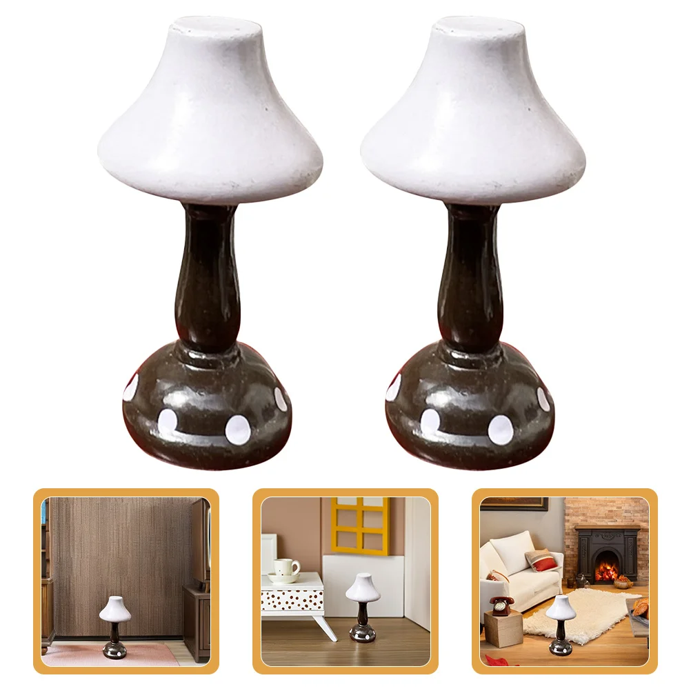 

2Pcs Miniature Wooden Bedside Lamp Elegant DIY Assembly LED Illuminated Dollhouse Decor for Nightstand Small Scale Projects