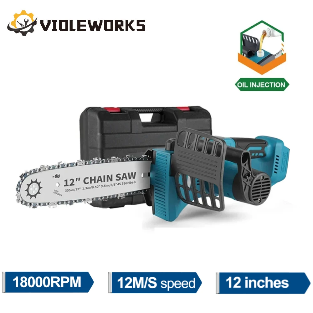 12 Inch Brushless Electric Chainsaw Chain 18000RPM 2000W One Button Wood Tree Branches Cutter Saw for 18V Battery