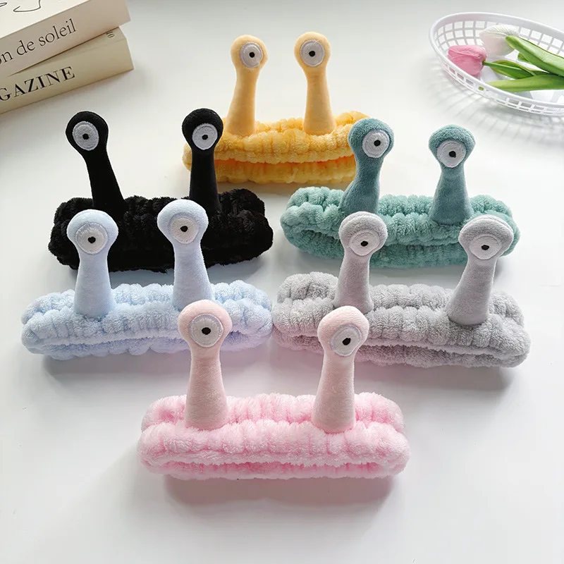 Elastic Headbands Women's Cute Coral Fleece Creative Hair Accessories for Makeup Snail Spa Hair Bands Cartoon Design Hairbands