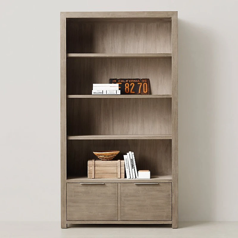 LTT French Country Vintage Solid Wood Bookcase, Modern Minimalist Living Room Home Bookshelf
