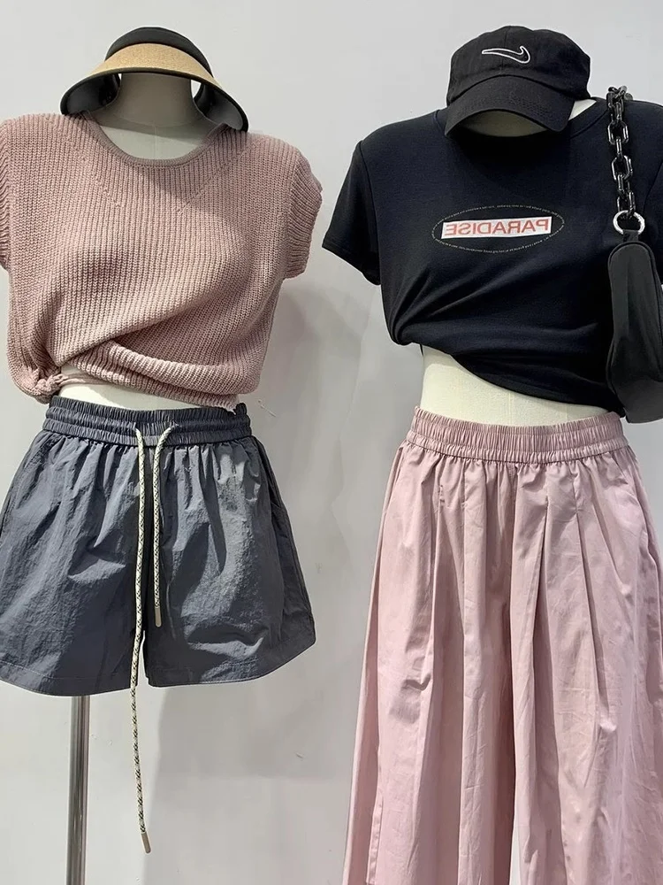Retro Amerikanische Arbeitskleidung Qui Dry orts Frauen Sommer Hohe Taille A-Line Breite Bein Hosen Lose Abnehmen Hot Pants Casual Sport...