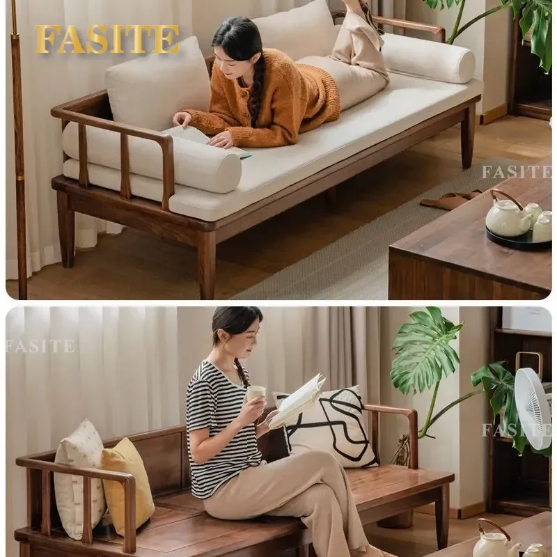 For Black Walnut New Chinese Arhat Bed All Solid Wood Winter Summer Dual Purpose Living Room Home Sitting Sleeping Sofa Bed