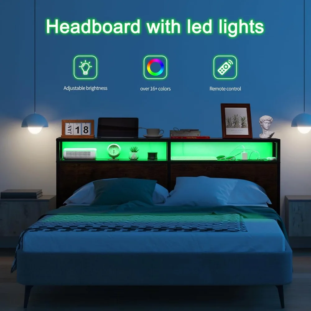 LED  Headboard Only, Headboard with Lights, Storage  with USB
