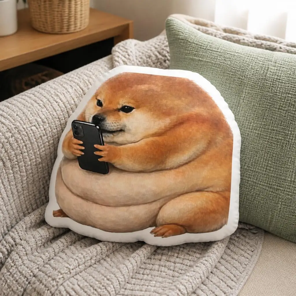 Funny Fat Shiba Inu Dog Shaped Pillow Stuffed Cushion Phone Meme Throw Pillow for Sofa Home Decor What the Dog Doing Gift