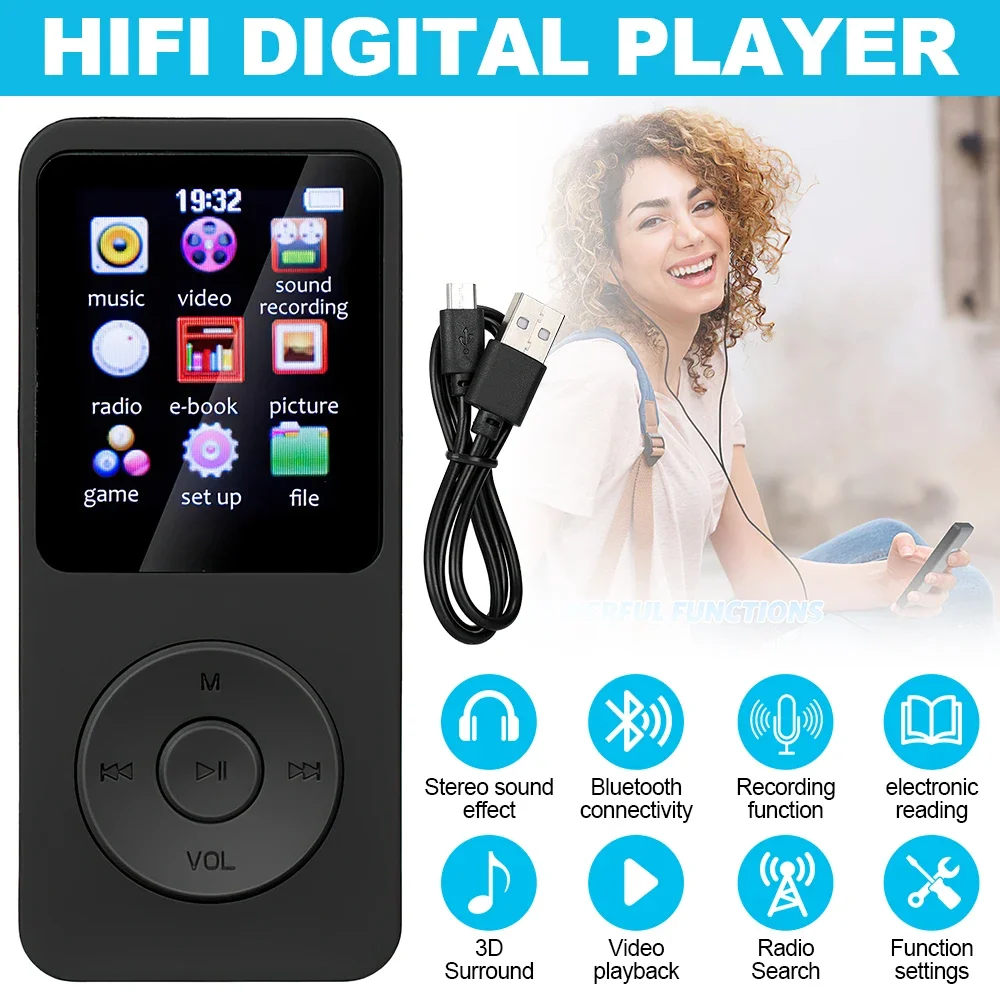 

1.8 Inch Bluetooth MP3 MP4 Music Player Digital Media Players Mini Walkman No Memory FM Radio E-book Recorder Built-in Speaker