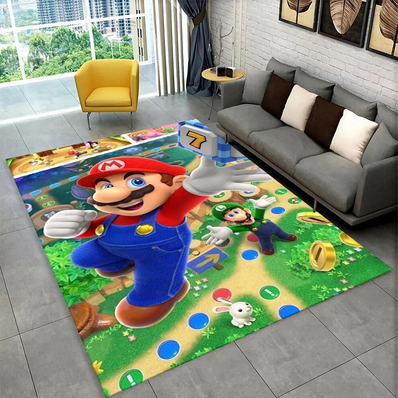 3D Cute Cartoon M-Mario Bros Game Non-Slip Area Rug for Living Room Bedroom Playroom,Carpet Floor Mat for Home Decor Holiday