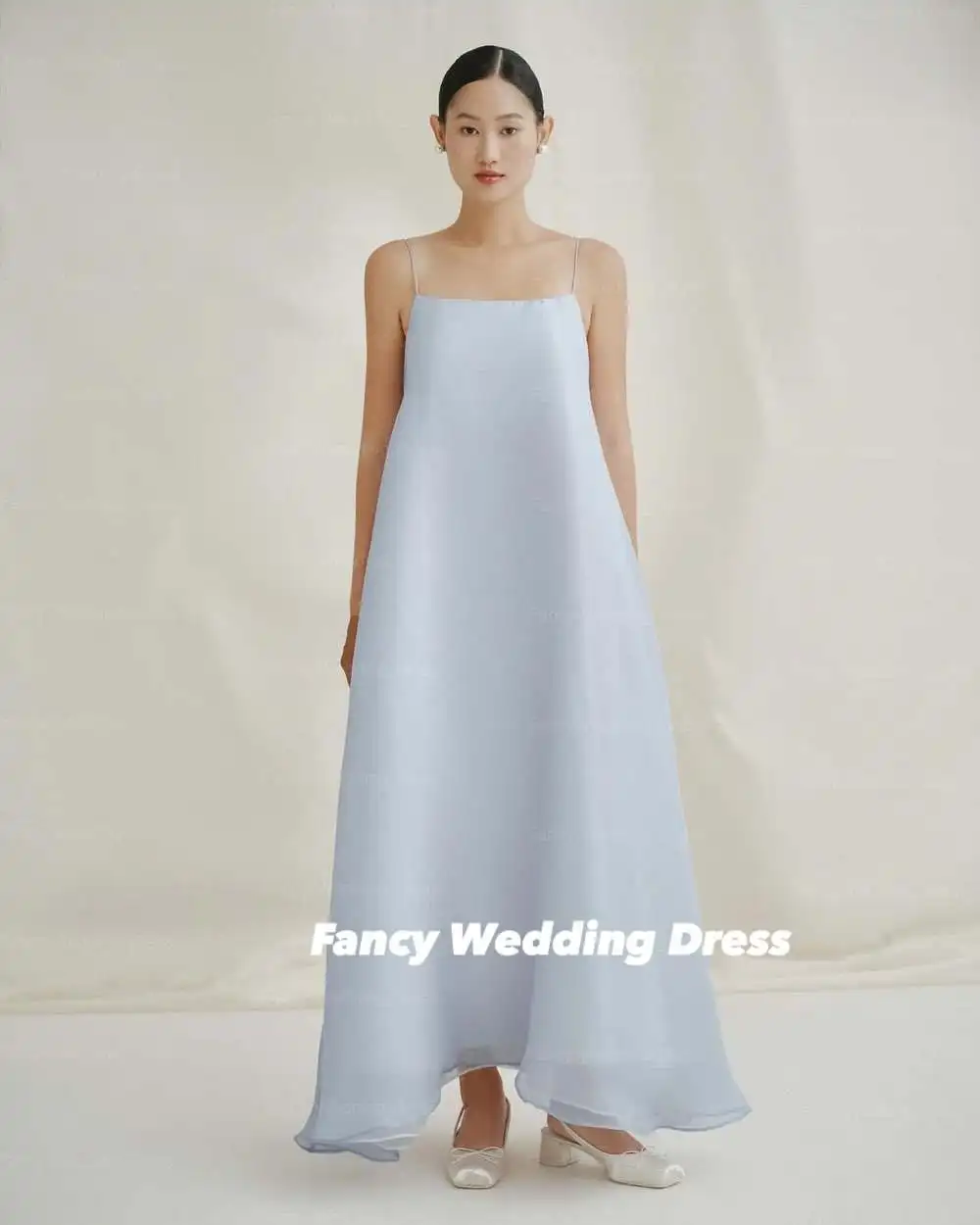 Fantaisie princesse été Organza robe de mariée corée séance Photo une ligne dos fleur soirée robes d'anniversaire sans manches personnalisé