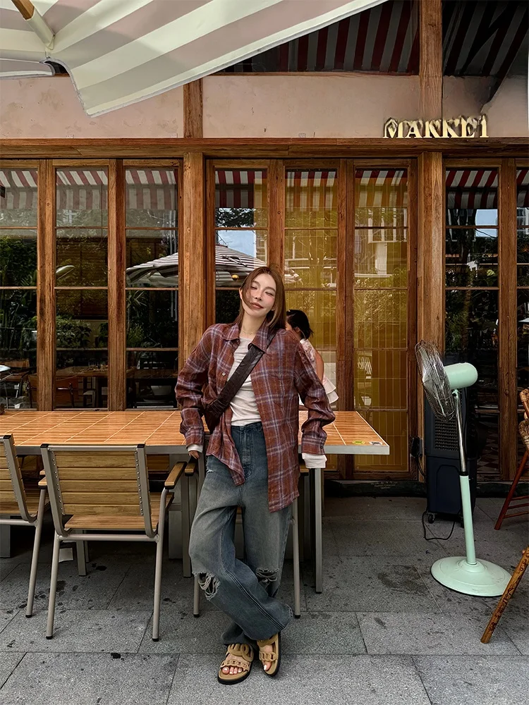 

Джинсы MSKIN6 с высокой талией и прямыми штанинами, женские, износостойкие, из хлопка и лиоцелла, винтажные, повседневные, рваные джинсовые брюки