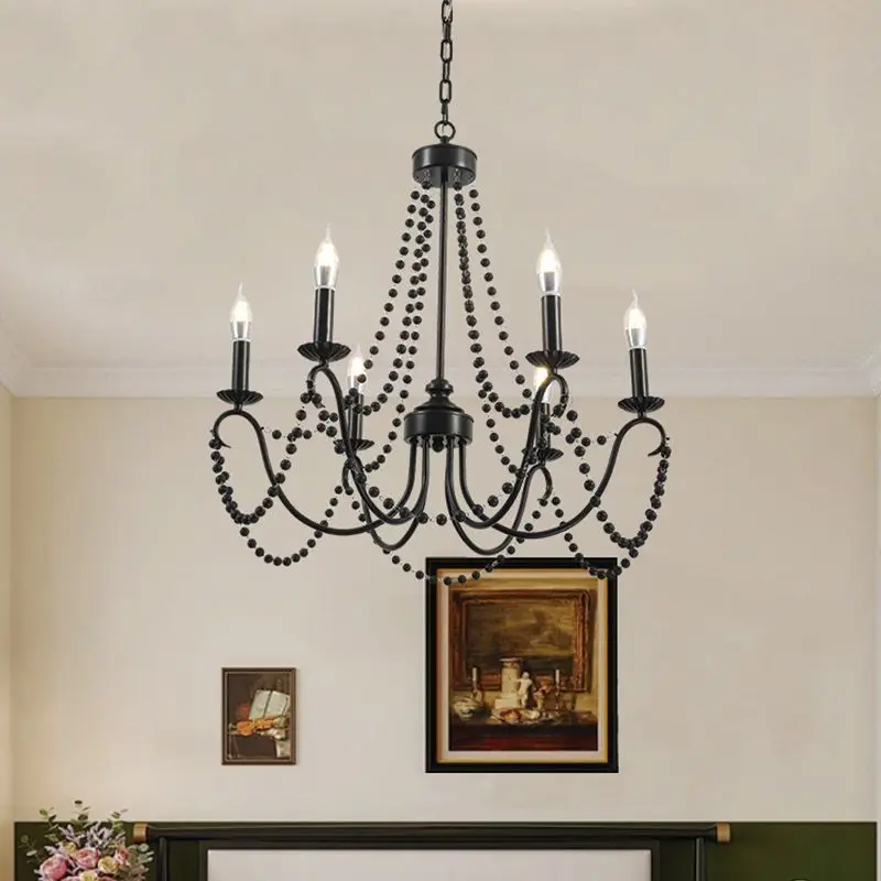 

Retro Minimalist LED Pendant Light Black Candle Light Living Room Bedroom Pearl Lamp Home Decoration Glossy Lighting Fixture