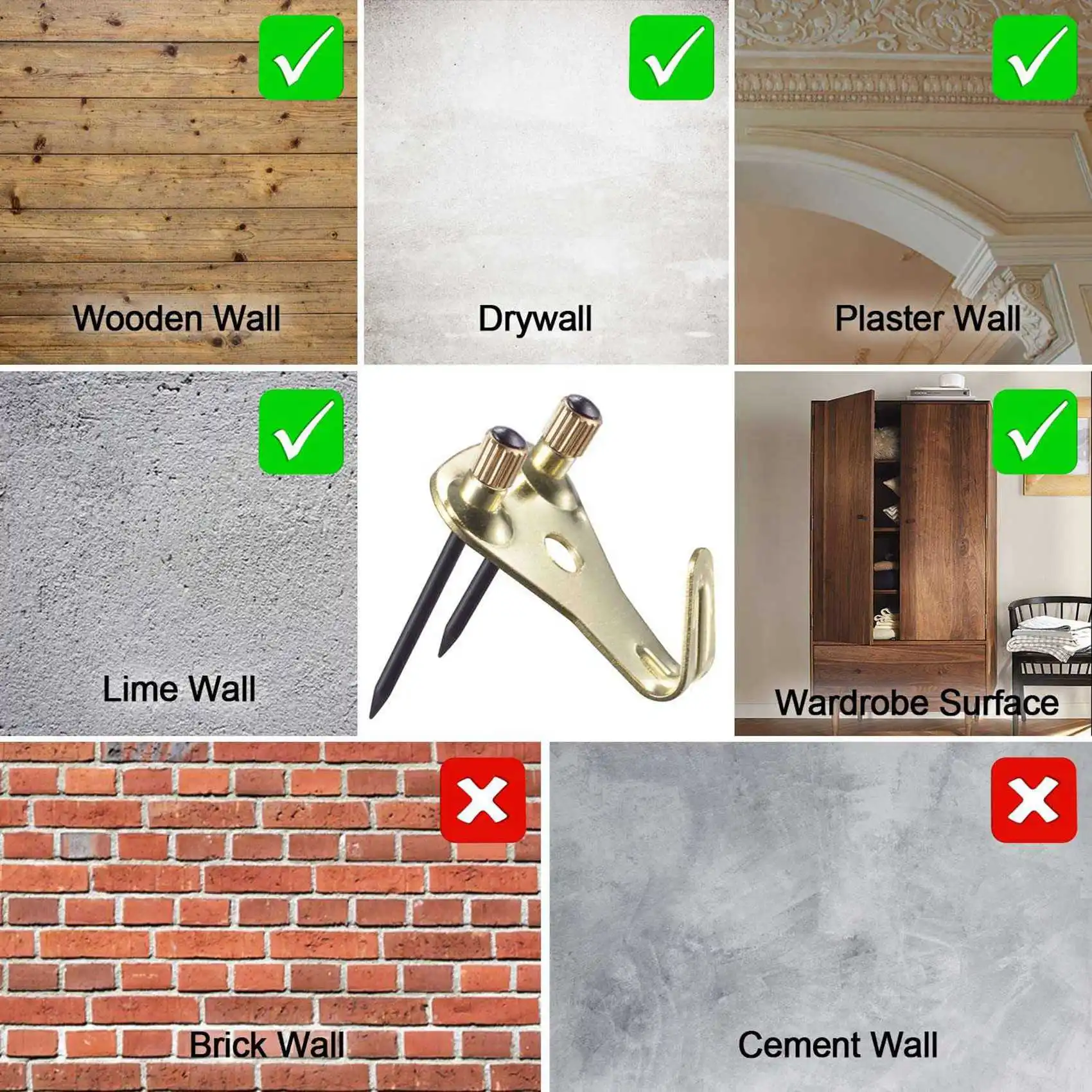 ABWR-40 Pack 50 Lbs cadre Photo cintres crochets avec clous, mur de plâtre robuste Pro Photo/Miroir lourd Kit de suspension