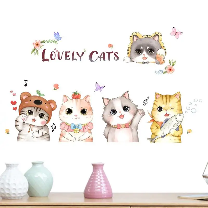 Cat Wall Stickers Self-Adhesive Cute 3PCS Adorable Cat Decals Easy Peel And Stick Create A New Look For Children's Room Bedroom