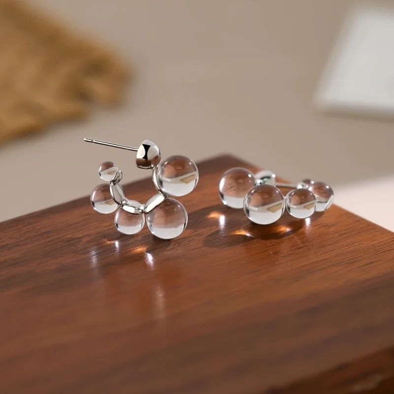 New Fashionable Transparent Round Bead Geometric Pendant Earrings Suitable for Women's Daily Wear Holiday Jewelry Gifts