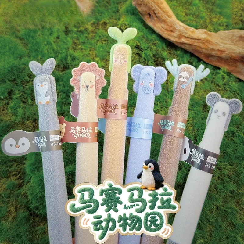 

Подарочный набор: плюшевая игрушка из зоопарка Маасай Мара, новый сенсорный милый ручка-дозатор с двойным шариком для быстрой сушки, черная ручка с надписью, канцелярские принадлежности Kawaii