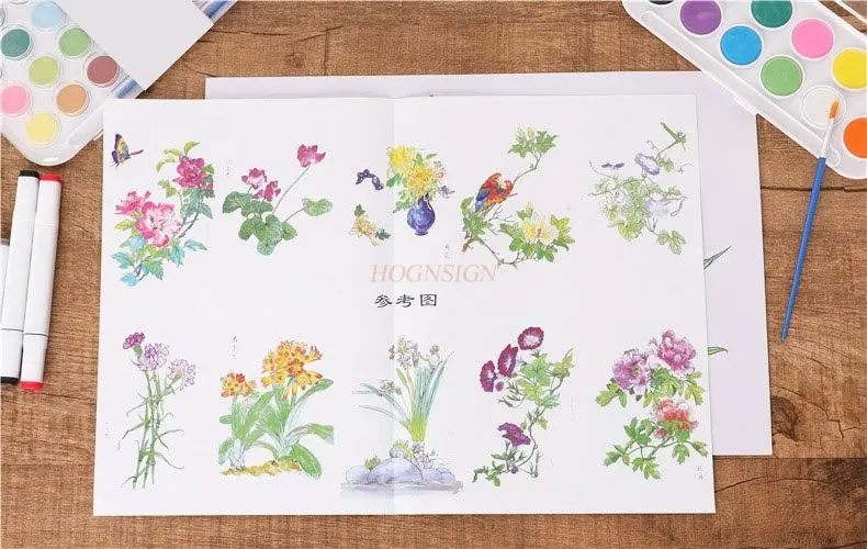 1book Watercolor drawing book, adult stress relief solid line draft, Chinese painting hand drawn coloring book