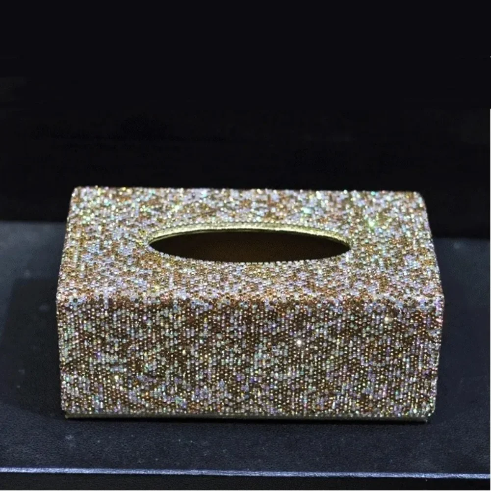 Paper Box Cover Case for Home Car Office use Sparkly Fashion Car Tissue Box with Bling Bling Crystals Pink White Gold Towel