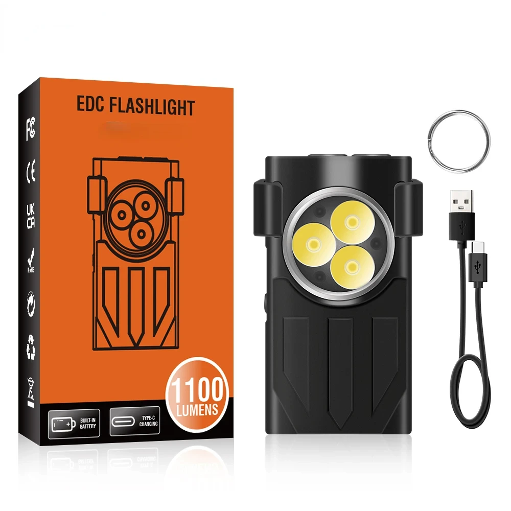 

Keychain Flashlight Type-C Rechargeable Portable Work Light Mini Torch with Clip UV Camping Pocket Lantern