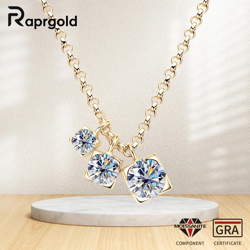 

RAPRGOLD D VVS1 круглое муассанитовое квадратное ожерелье с подвеской из стерлингового серебра 925 пробы, цепочка для женщин, модные ювелирные изделия, подарок