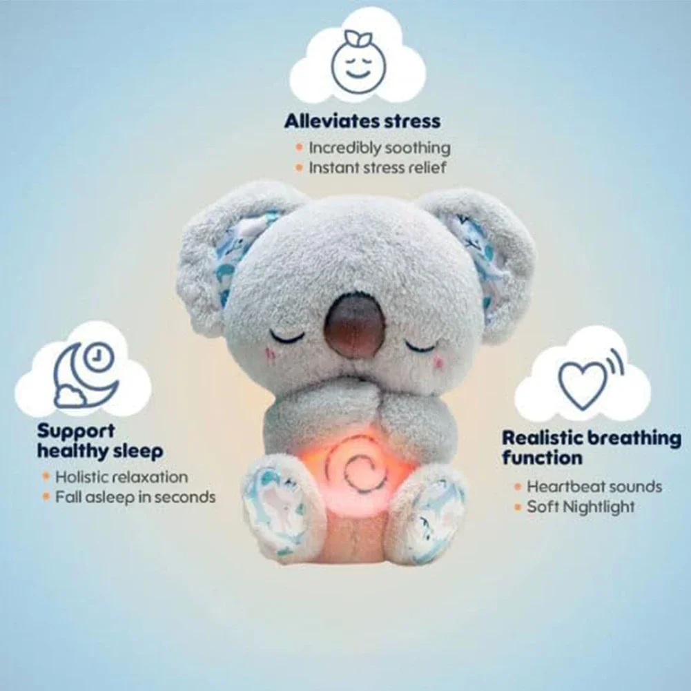 Simpatica bambola Koala Comfort con luci musicali movimento di respirazione ritmica peluche peluche musicale per neonati