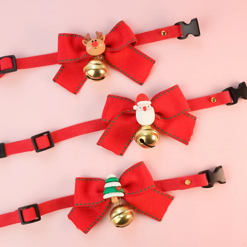 Weihnachts-Haustierhalsband mit Fliege und Glöckchen – verstellbares Weihnachtsmann-Design für kleine, mittelgroße und große Hunde und Katzen, festliches Haustierzubehör