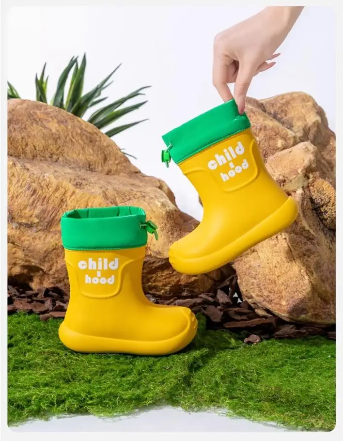 Summer Children's Rain Boots Kids Girls' Rain Shoes Waterproof Boys' High Tube Anti-slip EVA Boots Students' Baby Buckle Boots