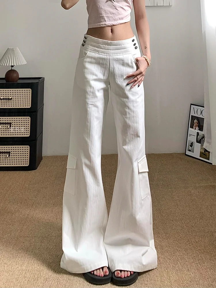 

Low Waist Bell Bottom Workwear Pants Women's Summer New American Style Hot Girl Slimming Trousers Vintage Ripped Denim Jeans