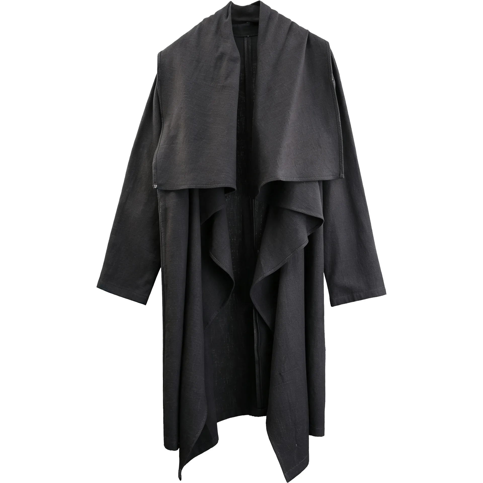 Pwlz Dark Geometric Irregular Cut Cotton And Linen Style Autumn New Chinese Mid-Length Coat Fashion