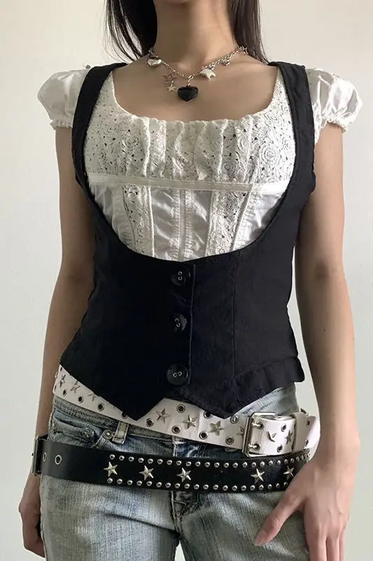 

Базовый многослойный жилет в американском стиле, женский облегающий жилет без рукавов на пуговицах, сексуальный укороченный топ для повседневной одежды, мода