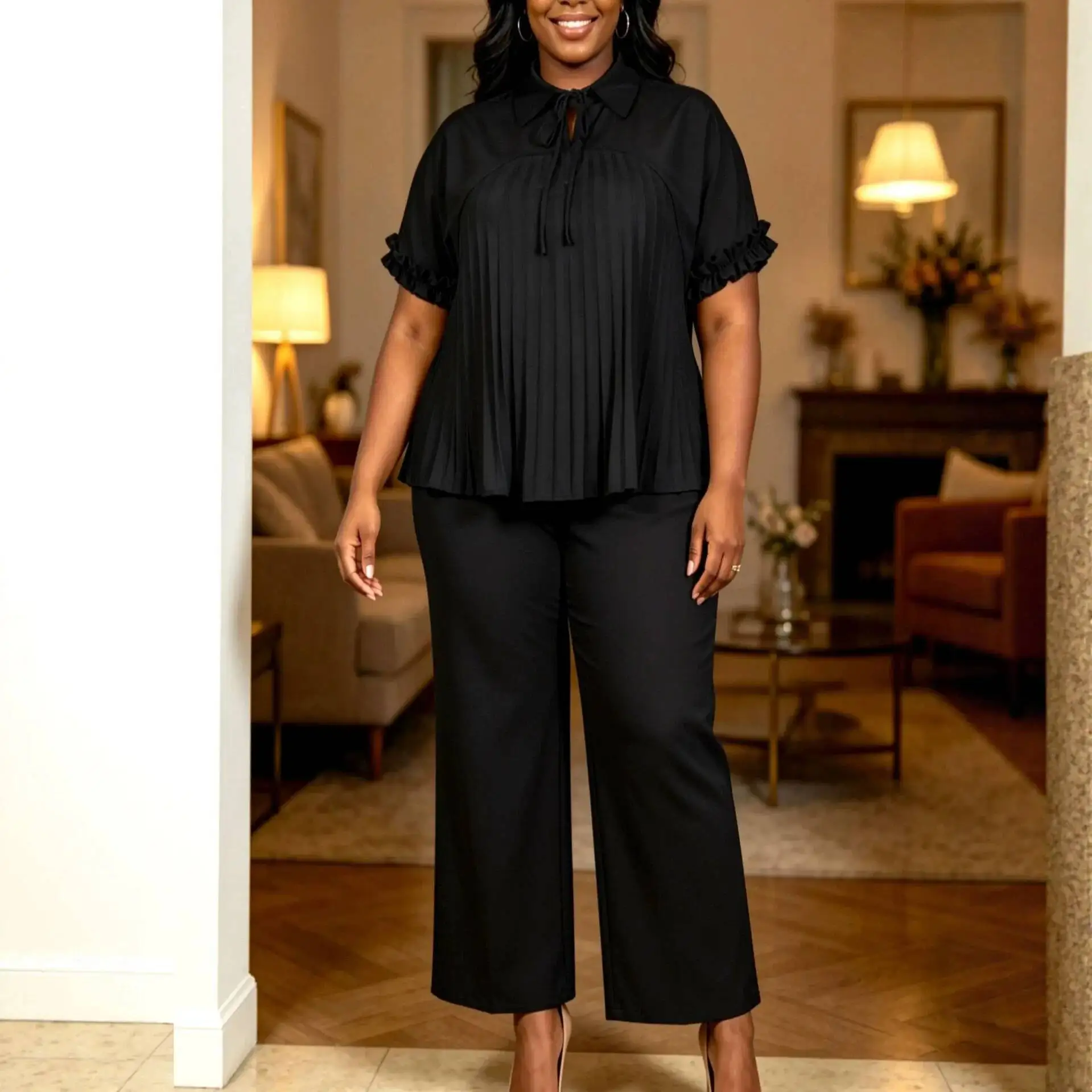Conjunto Casual Talla Grande Mujer: Camisa y Pantalón - usage example