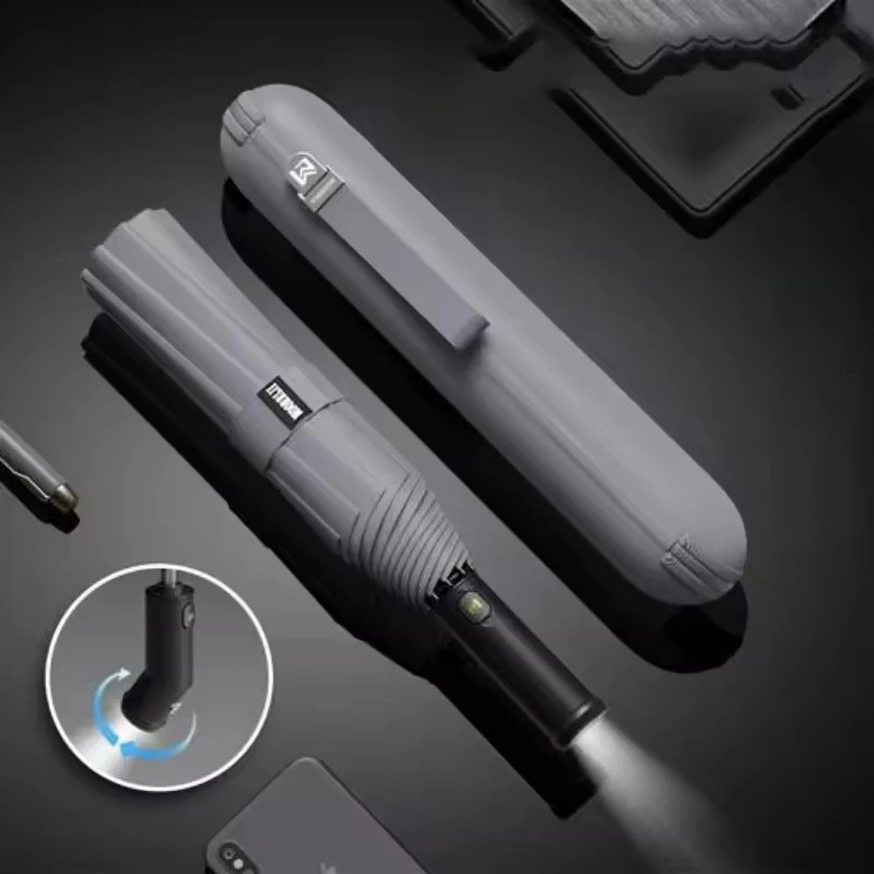 NEW Fully Automatic Umbrella, Three-folding Umbrella, Strong, Wind-resistant Shrinkable LED Strong Luxury Business Umbrella
