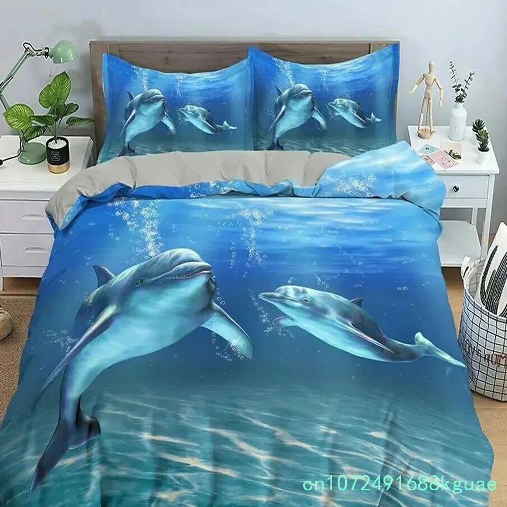 Dolphin In Blue Sea Bedding Sets 3D Animal Dolphins Quilt Duvet Cover Set Kids Adult Bed Bedclothes