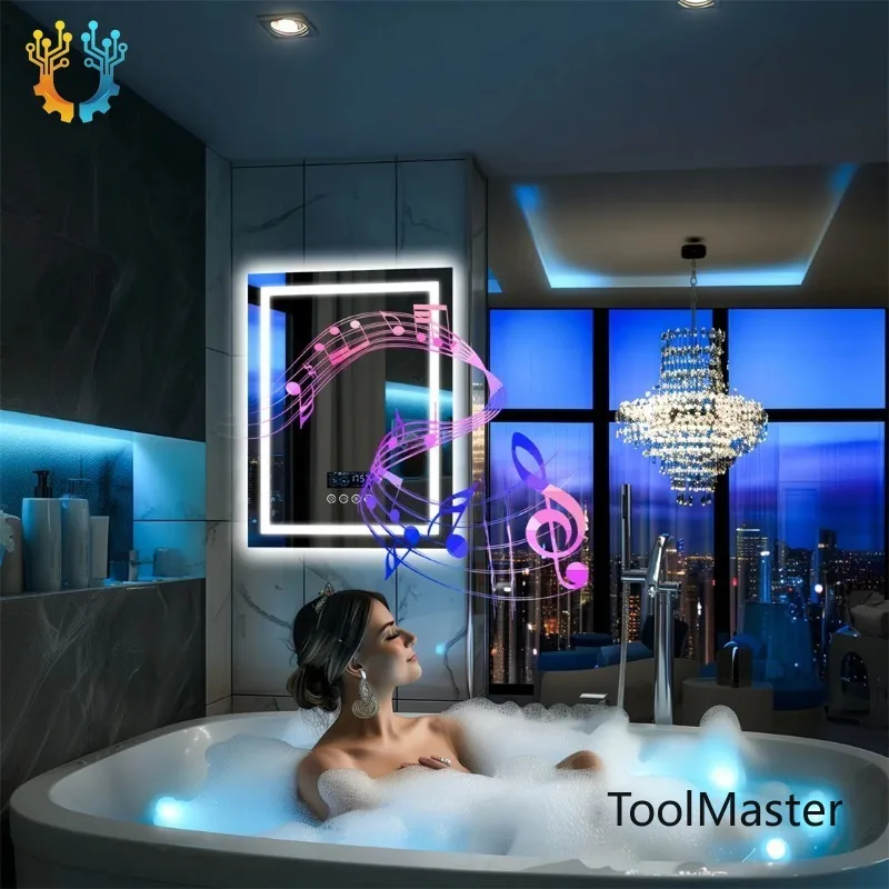

【2026】Luxury Smart LED Bathroom Mirror Date Time Display Bluetooth Music Speaker Wifi Connectivity Touch Switch Sensor Salons Vi