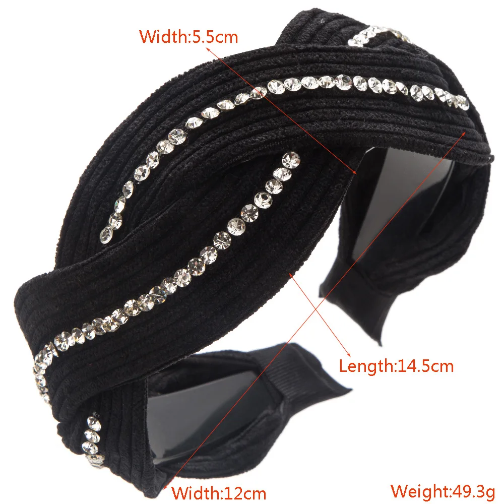 Rhinestone Headband Glitter Non-Slip Wide Headband Solid Hair BandCute Hair Hoop Wave Shape Headband Fashion Hair Accessories