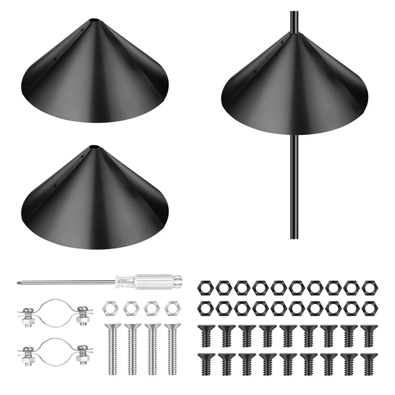 2 Pack Squirrel Baffle For Bird Feeders - Black Plastic Guard To Keep Squirrels Off, Fits Shepherd Hooks & Poles 14 Inch