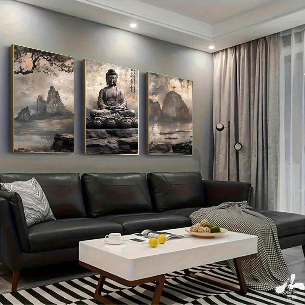 3pcs Buddha Meditation - Asian Style Zen Buddhist Canvas Paintings Suitable for  Meditation Room Decor - Spiritual Gift Poster