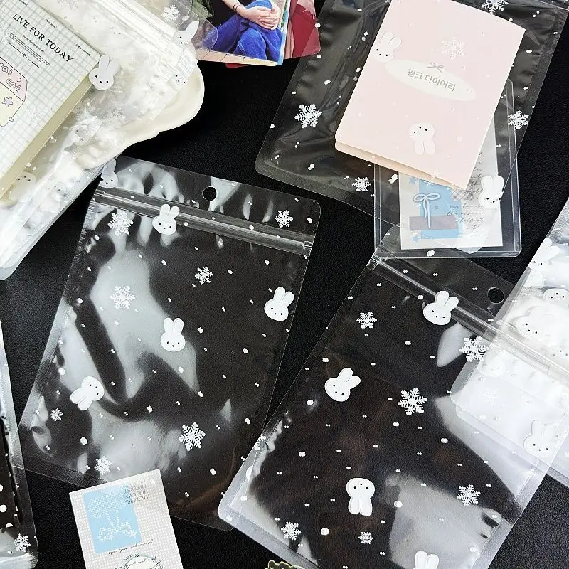 Cute Snowflake Miffy Rabbit Ziplock Bags Large Capacity Packaging Pouches For Card Shipping Gift Packing Sundry Separate Storage